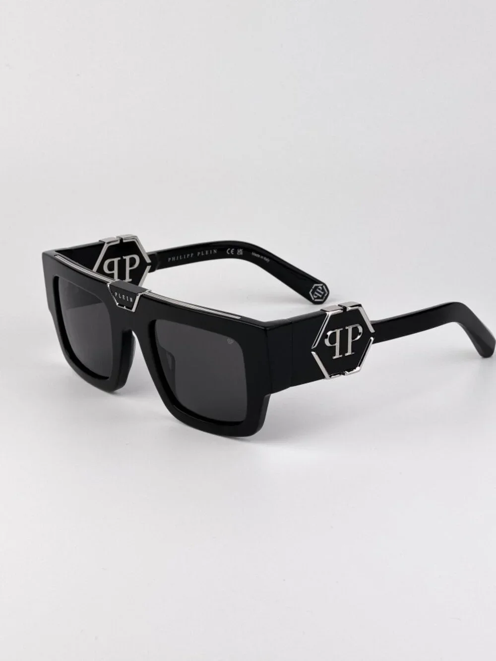 Philipp Plein Men’s Sunglasses Black Square Grey Lenses SPP092M 700Y NEW